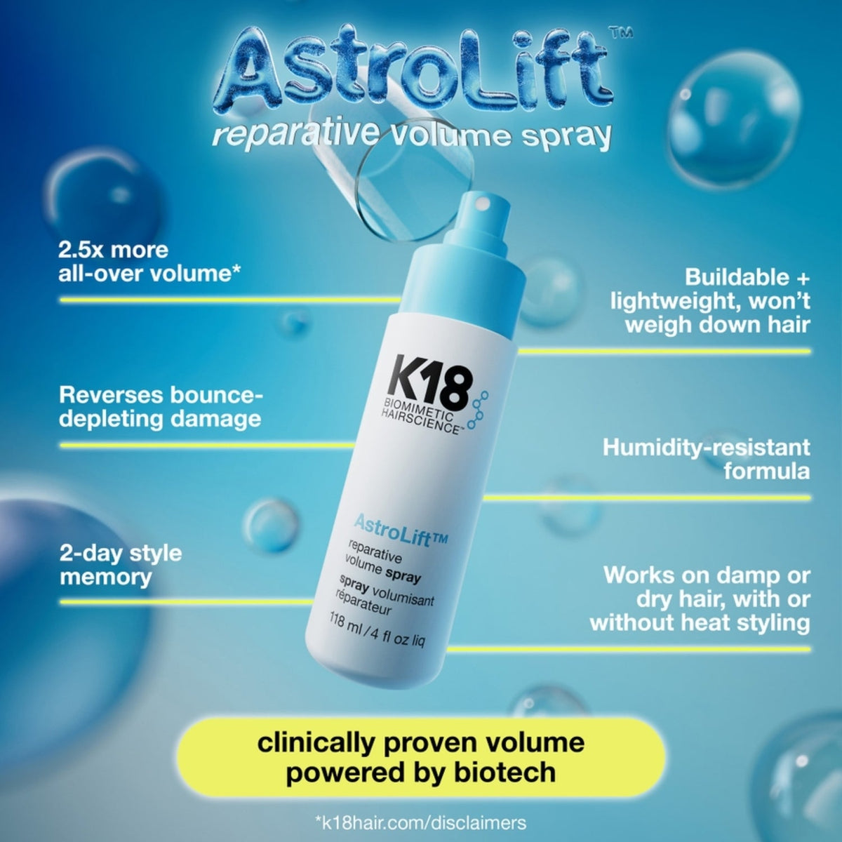 K18K18 AstroLift Reparative Volume Spray 118mlSkinShop