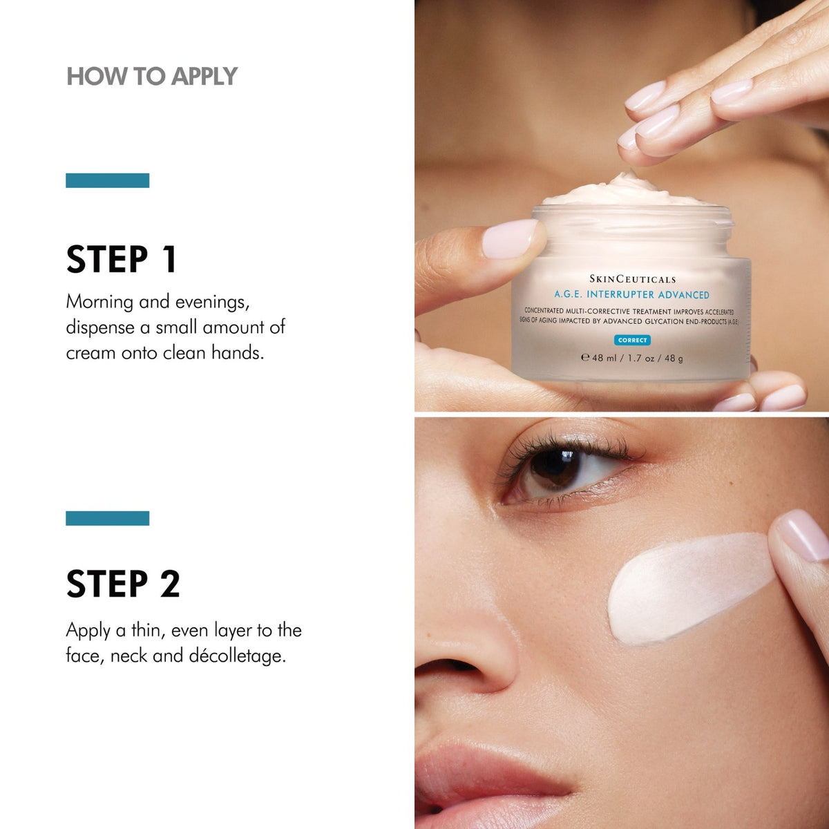 How to apply A.G.E Interrupter Advanced: take a small amount from the jar, then smooth over the face