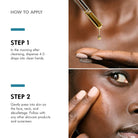 How to apply C E Ferulic: drops on fingertips, then pressed into the face (lighter skin tone)