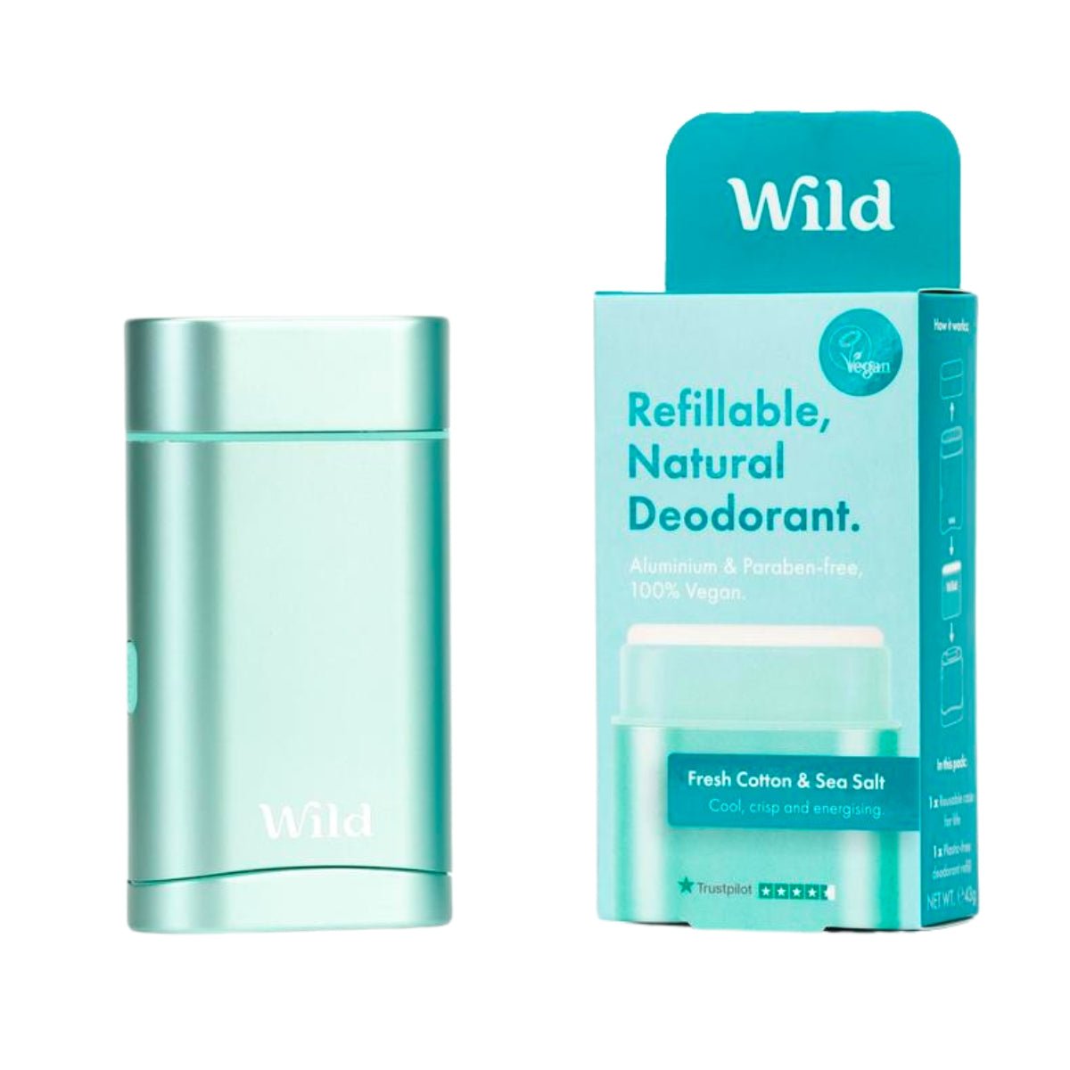 Wild Aqua Case and Fresh Cotton & Sea Salt Natural Deodorant Starter Pack SkinShop.ie